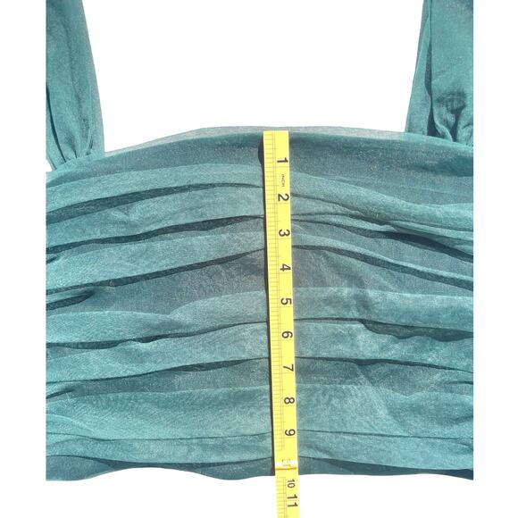 O.P.T One Pretty Time Emerald Green Ruched Organza Crop Top - Size Large - Picture 7 of 10